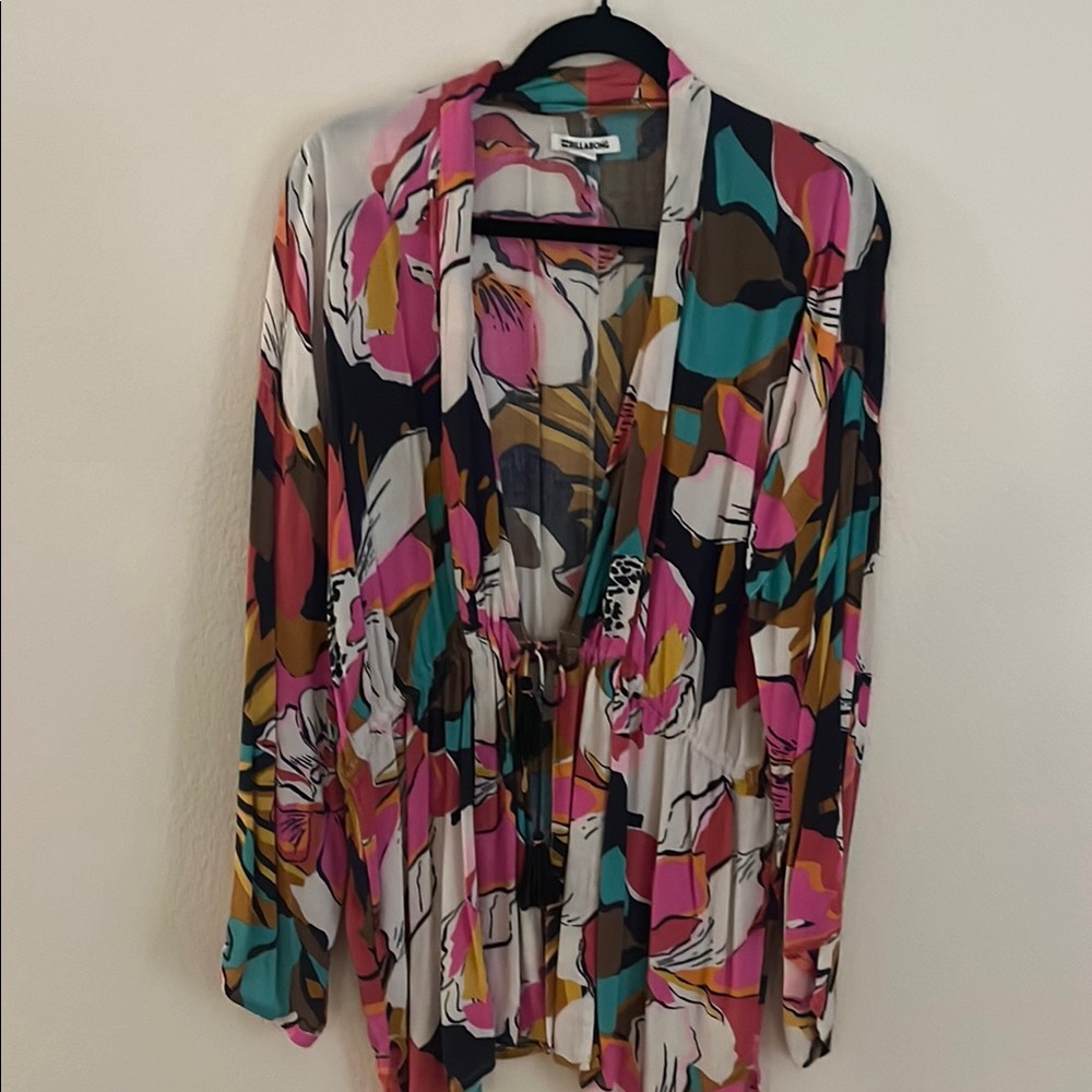 Billabong Pink and Green Graphic Long Sleeve Blouse